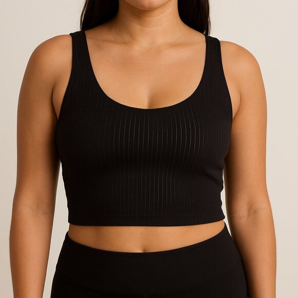Aerie NWT Black Ribbed Crop Tank Top with Built-In Bra | Size Medium - Picture 1 of 5